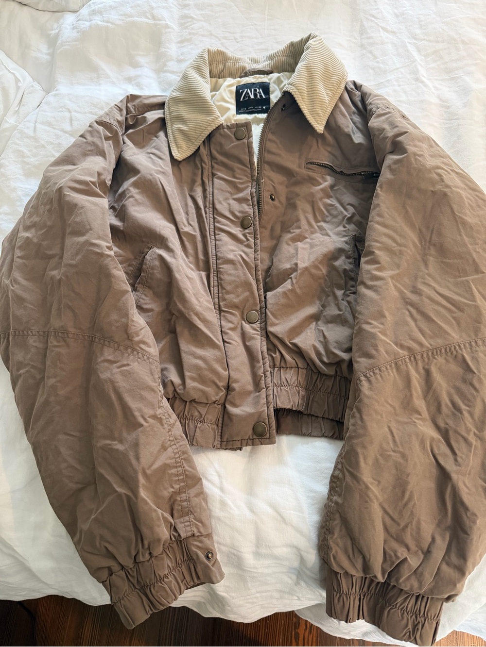 Zara Women's cropped barn Jacket with elastic waist Brown Size small